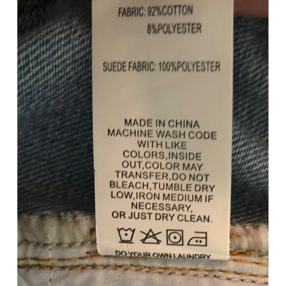 Fashion Express Denim Mini Skirt Sz L Distressed Ripped Raw Hem Festival Trendy - Picture 5 of 8